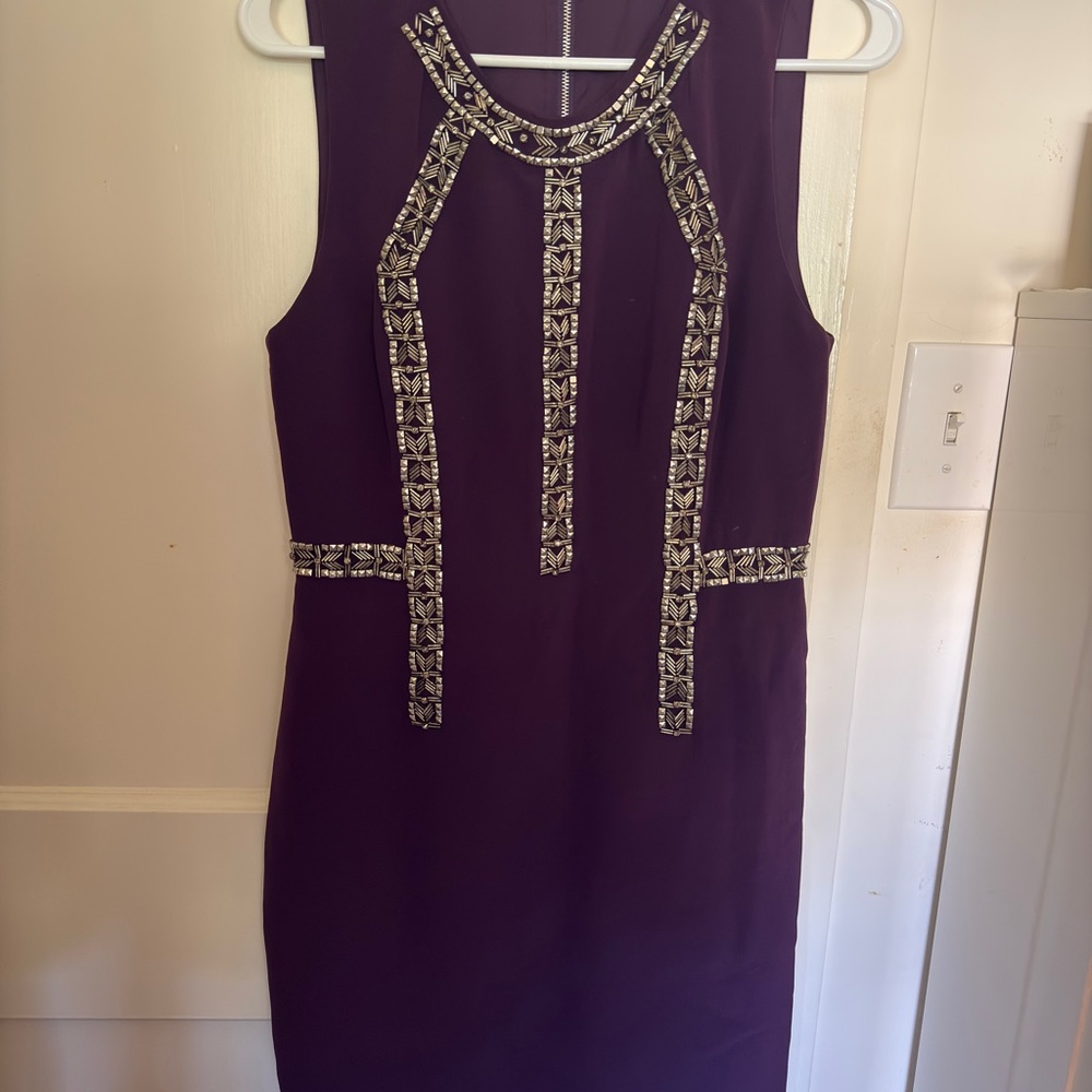 Rebecca Taylor Deep Purple Mini Dress with Metallic Accents